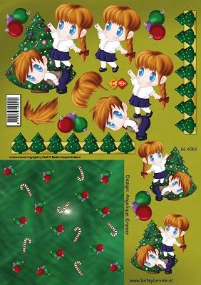 3D Knipvel - Card Deco - Betsy Lurvink - kerst kindertjes met kerstboom GL6062