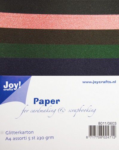 Joy! Crafts Glitter karton A4, set 3 8011/0603 assorti - 5 vel - 230gsm - OPRUIMING