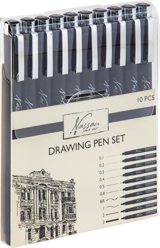Nassau Set Zwarte Fineliners 10 stuk (AR0224/GE)
