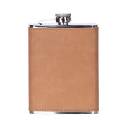 Metalen heupfles 240ml met een bruin lederen omhulsel voor sublimatie (PUJH08BN)
