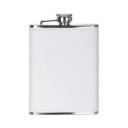 Metalen heupfles 240ml met een wit lederen omhulsel voor sublimatie (PUJH08W)
