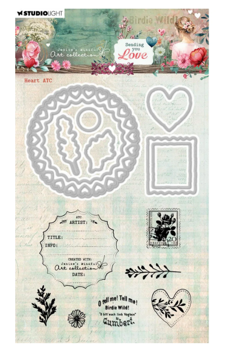 Studio Light • Jenine's Mindful Art Stamp And Cutting Dies Sending You Love Heart Atc (JMA-SYL-SCD92) *