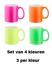 Mok - Set van 4 kleuren (3 per kleur) Neon-roze/oranje/geel/groen - 80mm -11oz - (TMT-NSET4)