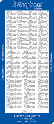 Stickervel - Mum - Dad - Auntie - Uncle - Nephew - Niece - Goud