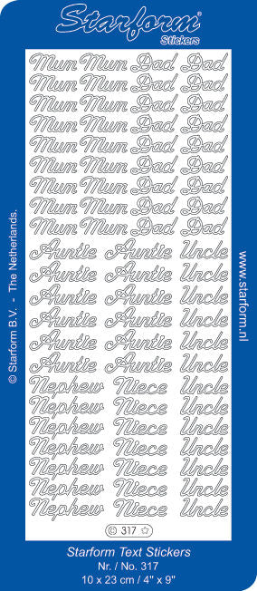 Stickervel - Mum - Dad - Auntie - Uncle - Nephew - Niece - Goud