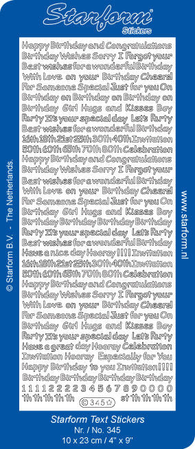 Stickervel - Assorted Birthday Greetings -Zilver