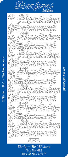 Stickervel - Tekst Duits - Herzlichen gluckwunschen - Zilver
