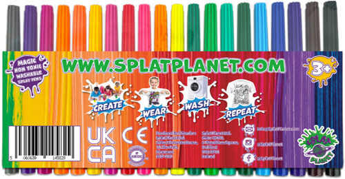 Splat Planet Textielstiften Uitwasbaar Set 20 Kleuren (SP20PENS)