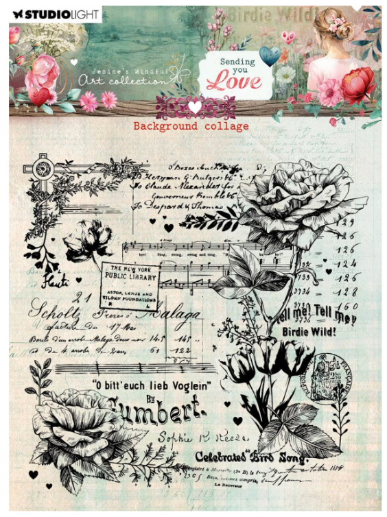 Studio Light • Jenine's Mindful Art Clear Stamps Sending You Love Background Collage - STAMP797 *