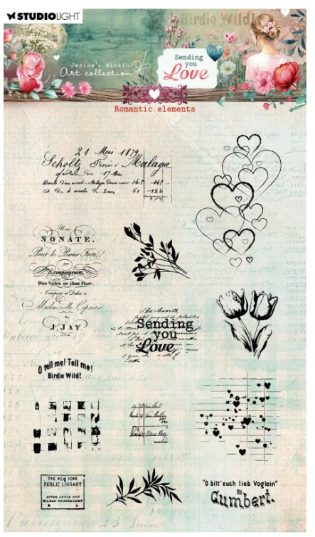 Studio Light • Jenine's Mindful Art Clear Stamps Sending You Love Romantic Elements - STAMP799 *