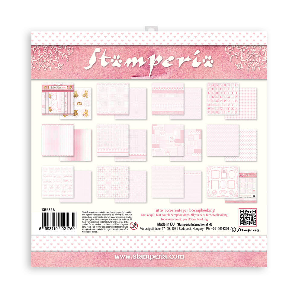 Stamperia Babydream Pink 12x12 Inch Paper Pack (SBBL107)