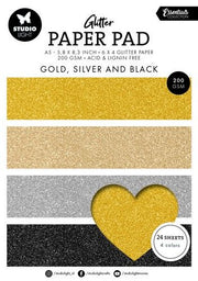 Studio Light Glitter Paper Pad Gold, silver and black Ess. nr.209 SL-ES-PP209 148x210x10mm *
