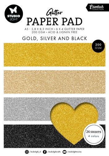 Studio Light Glitter Paper Pad Gold, silver and black Ess. nr.209 SL-ES-PP209 148x210x10mm *