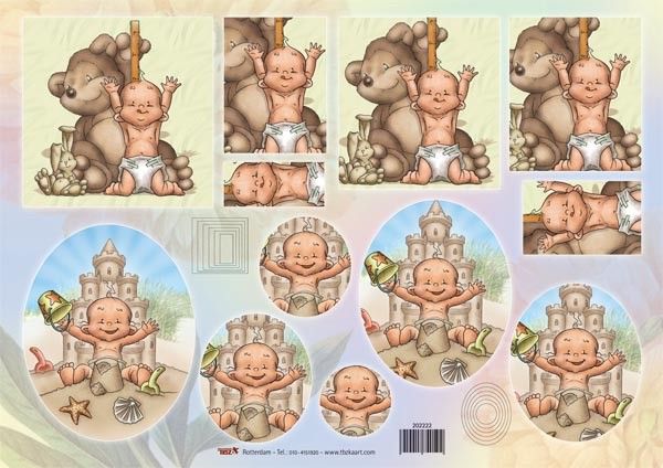 Knipvel - TBZ - Baby met teddybeer/zandkasteel
