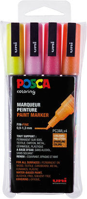 Uni Posca Verfmarker - lijndikte: 0,9-1,3 mm - PC-3M - Glitter Warm - Set van 4