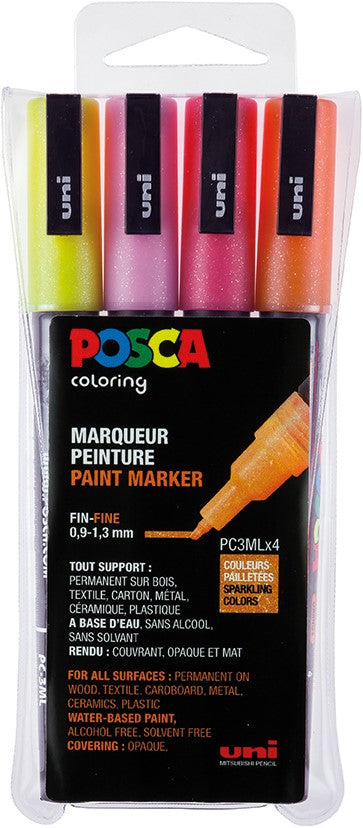 Uni Posca Verfmarker - lijndikte: 0,9-1,3 mm - PC-3M - Glitter Warm - Set van 4