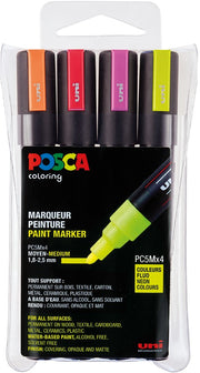 Uni Posca Verfmarker - lijndikte: 2,5 mm - PC-5M - Neon - Set van 4