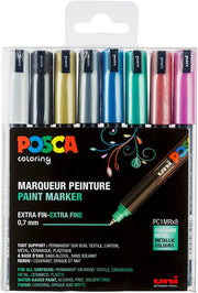 Uni Posca Verfmarker - lijndikte: 0,7 mm - PC-1MR - Set 8st - Metallic