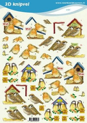 3D Knipvel - Voorbeeldkaarten - Vogels met huisje