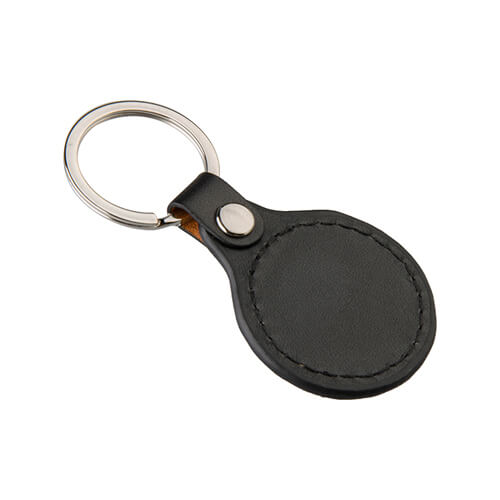 Sleutelhanger kunstleer - Rond- Zwart - 4,2 x 8,5 cm