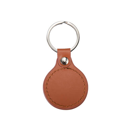 Sleutelhanger kunstleer - Rond- Bruin - 4,2 x 8,5 cm