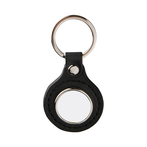 Sleutelhanger kunstleer - Rond- Zwart - 4,2 x 8,5 cm