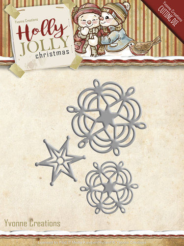 Die - Yvonne Creations - Holly Jolly - Snowflake and Star (AFGEPRIJSD)