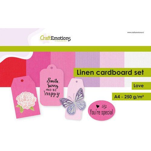 CraftEmotions linnenkartonset 12 vel - Love A4 250gr