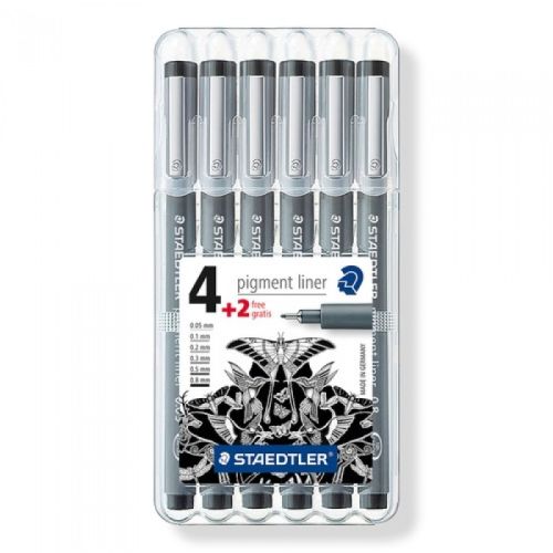 Staedtler pigment liner fineliner - box 6 st (4 + 2)