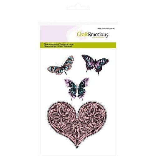 CraftEmotions clearstamps A6 - hart en vlinders Happiness (130501/1082)*
