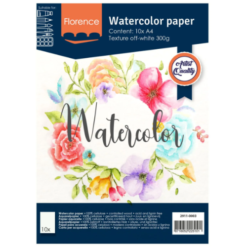 Florence • Aquarelpapier 300g Textuur A4 Off-White 10x  (2911-0003)
