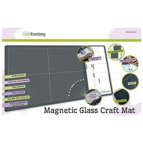 CraftEmotions Glass Craft Mat (60,3 x 36,2cm) magnetisch Tempered glass grid 40x32cm (860503/1800'