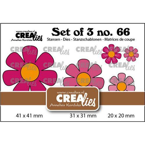 Crealies Set of 3 Bloemen no. 28 met/zonder groefjes CLSet66 20 x 20 mm + 31 x 31 mm + 41 x 41 mm (115634/0666) *
