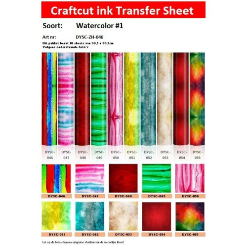 craftcut® Ink Transfer-Sheet - Set van 10 vel  - Thema *WATERCOLOR-#1  -  30,5 x 30,5 cm - 10 verschillende motieven