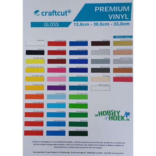 Kleuren kaart - Craftcut Premium Vinyl - Gloss 