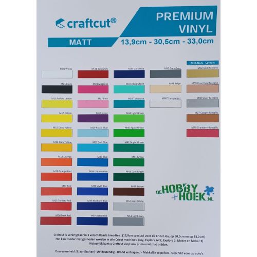 Kleuren kaart - Craftcut Premium Vinyl - Matt 