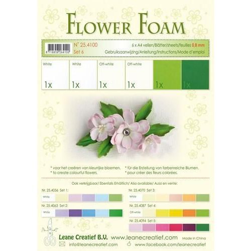 LeCrea - Flower Foam assort. 6, 6 vel A4 wit groen 25.4100 0.8mm (25.4100)*