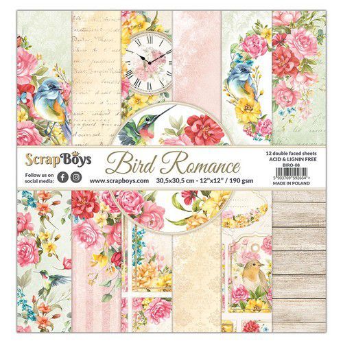 ScrapBoys Bird Romance paperset 12 vl+cut out elements-DZ BIRO-08 190gr 30,5cmx30,5cm *