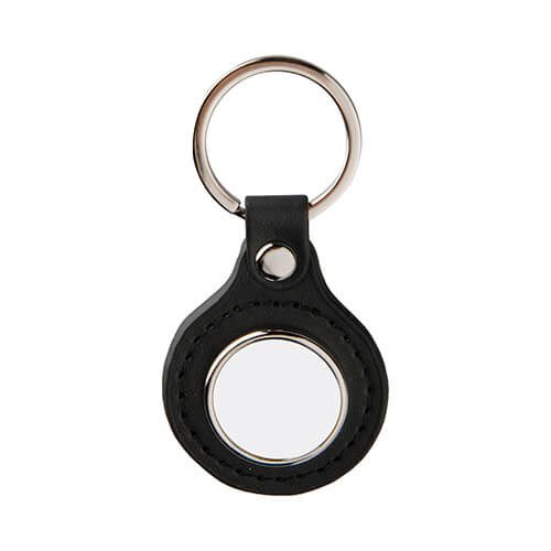 Sleutelhanger kunstleer - Rond- Zwart - 4,2 x 8,5 cm