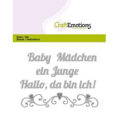 CraftEmotions Die Text - Baby Hallo, da bin ich! (DE) Card 11x9cm  (115633/0421) (AFGEPRIJSD)
