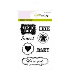 CraftEmotions clearstamps A6 - vintage baby tekst labels (130501/1246)*