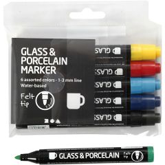 Glas- & Porseleinstiften, Lijndikte: 1-3 , Semi-dekkend, Standaardkleuren, 6 Stuk (31651)