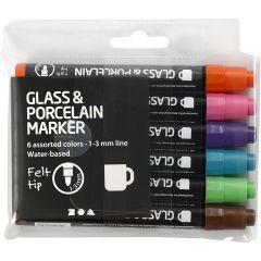 Glas- & Porseleinstiften, Lijndikte: 1-3 , Semi-dekkend, Extra Kleuren, 6 Stuk (31652)