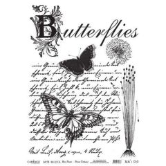 Cadence rijstpapier butterflies - tekst - zwart MA : 010 *