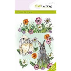 CraftEmotions clearstamps A6 - Konijnen en bloemen GB Dimensional stamp (130501/1350)*