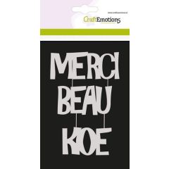 CraftEmotions Mask stencil - Tekst MERCI BEAU KOE (NL) Carla Creaties (185070/0207) *