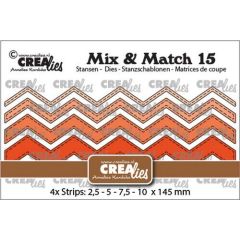 Crealies Mix & Match no. 15 Zigzag strips stiksteeklijn CLMix15 2,5-5-7,5-10x145mm (115634/4715) *