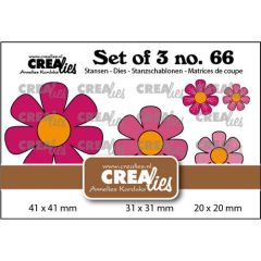 Crealies Set of 3 Bloemen no. 28 met/zonder groefjes CLSet66 20 x 20 mm + 31 x 31 mm + 41 x 41 mm (115634/0666) *