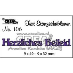 Crealies Tekststans (DE) nr 106 Herzliches Beileid 9x49 - 9x32 mm / CLTSS106 (115634/3606) *