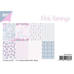 Joy! Crafts Design Papierset - Pink flamingo A4 -12 vel - 3x4 designs dubbelzijdig geprint - 20*